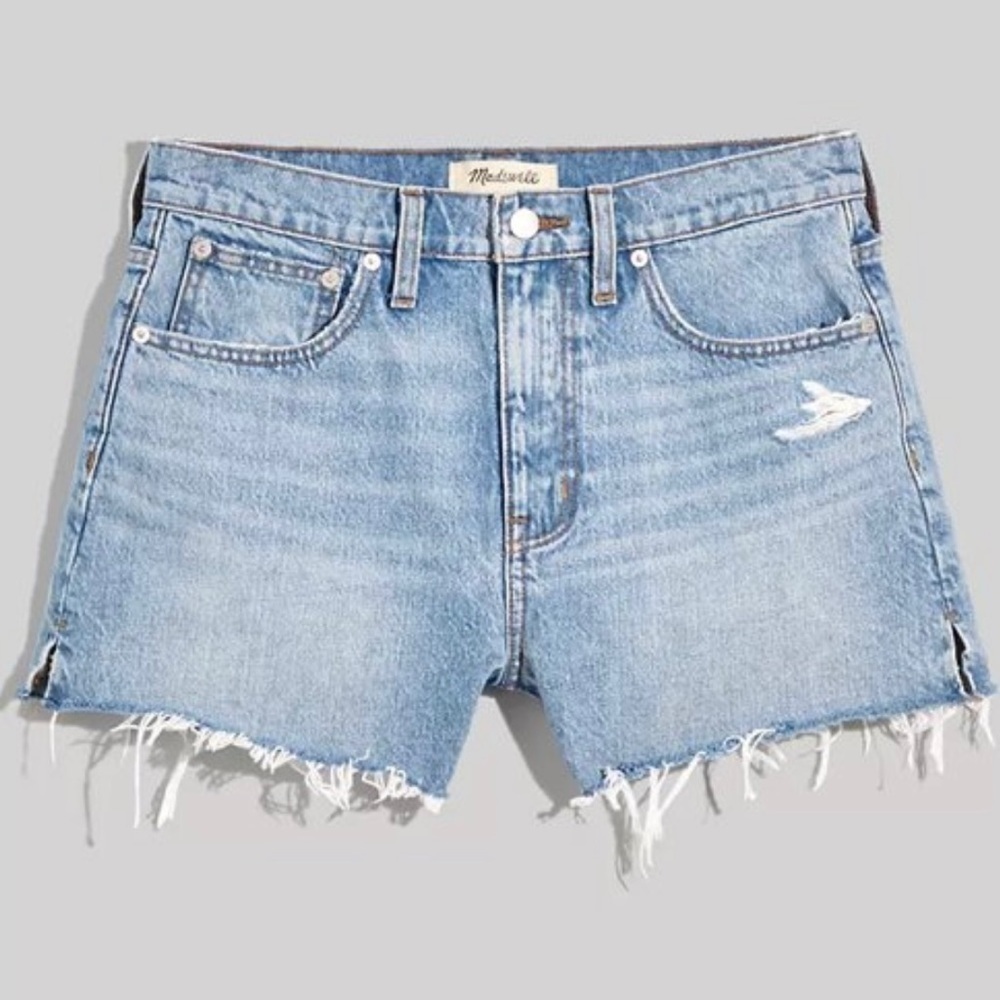 Nwt Madewell Madera Wash Relaxed Denim Raw-Edge Distressed Shorts Plus